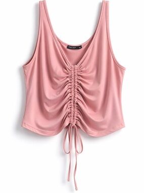 Shein Curve Ruched Tank Top 3XL Pink Adjustable Drawstring Stretch Cami